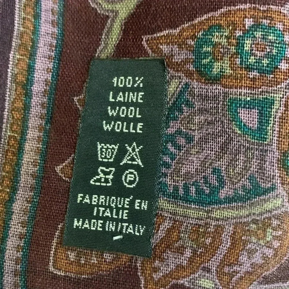 100% wool scarf made in Italy Paisley print deep plum and teal colors - Picture 3 of 3